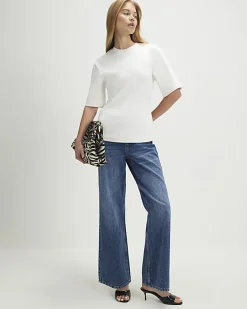 Cream Short Sleeve Tie Back Seamed Top