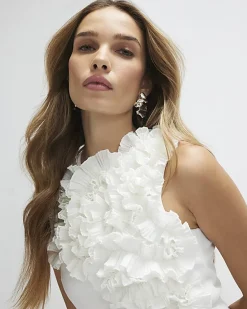 Cream Sleeveless 3D Plisse Ruffle Playsuit
