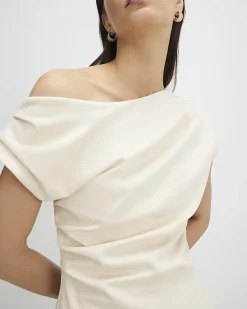 Cream Sleeveless Ponte Drape Top