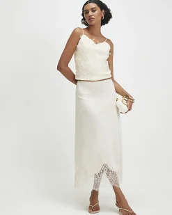 Cream Sleeveless Sequin Lace Cami Top