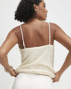 Cream Sleeveless Sequin Lace Cami Top