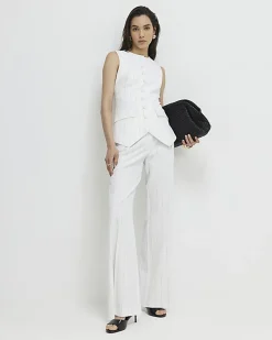 Cream Sleeveless Striped Longline Waistcoat