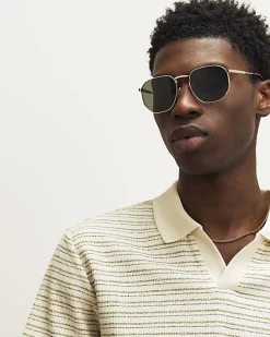 Cream Slim Fit Crochet Open Neck Polo Shirt