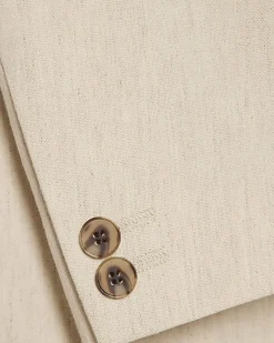Cream Slim Fit Linen Blend Suit Blazer Jacket