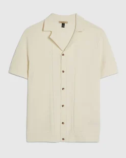 Cream Slim Fit Short Sleeve Knitted Shirt