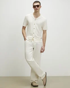 Cream Slim Fit Short Sleeve Knitted Shirt