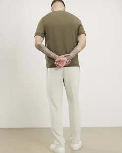 Cream Slim Fit Stretch Textured Trousers