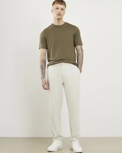 Cream Slim Fit Stretch Textured Trousers
