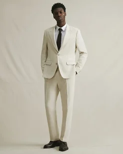 Cream Slim Fit Suit Trousers