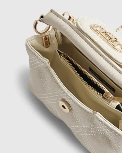 Cream Small Quilted Top Handle Crossbody Bag