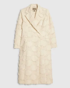 Cream Spot Fringe Longline Duster Coat
