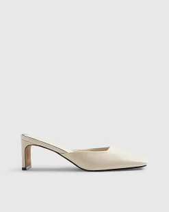 Cream Square Toe Mule Court Heels