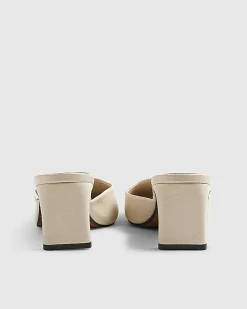 Cream Square Toe Mule Court Heels