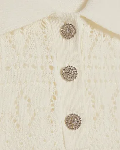 Cream Stitched Knit Polo Top