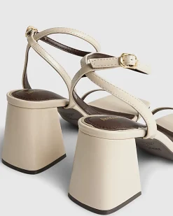 Cream Strappy Block Heel Sandals