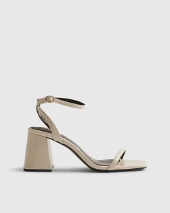 Cream Strappy Block Heel Sandals