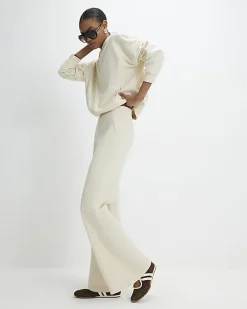 Cream Stretch Wide Leg Trousers