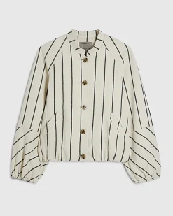 Cream Stripe Bomber Jacket