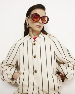 Cream Stripe Bomber Jacket