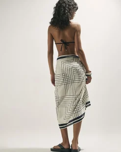 Cream Stripe Geometric Sarong