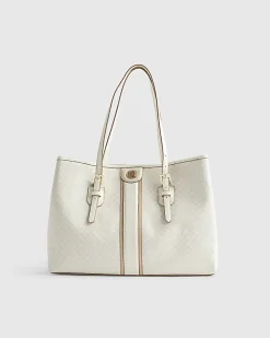 Cream Stripe Monogram Shopper Bag