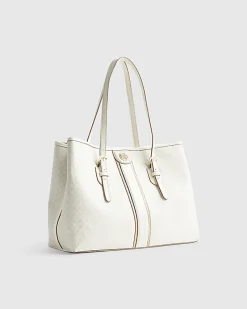 Cream Stripe Monogram Shopper Bag