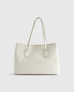 Cream Stripe Monogram Shopper Bag