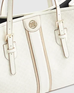 Cream Stripe Monogram Shopper Bag