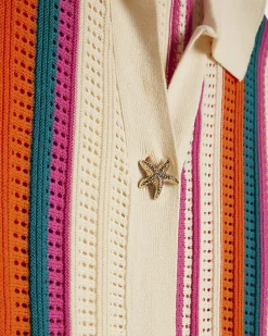 Cream Striped Crochet Shirt