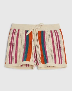 Cream Striped Crochet Shorts