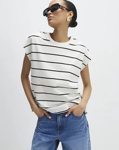 Cream Striped Grown On Sleeve T-shirt
