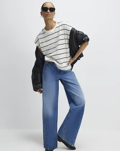 Cream Striped Grown On Sleeve T-shirt