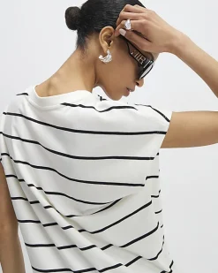 Cream Striped Grown On Sleeve T-shirt