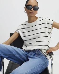 Cream Striped Grown On Sleeve T-shirt