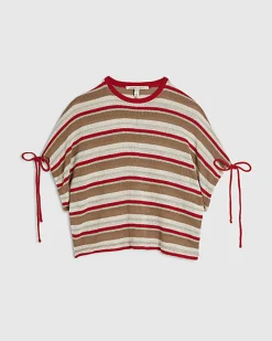 Cream Striped Knitted T-Shirt