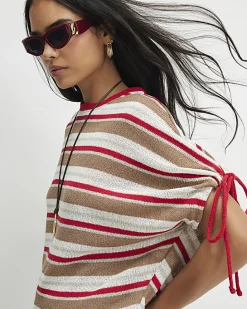 Cream Striped Knitted T-Shirt