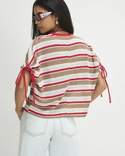 Cream Striped Knitted T-Shirt