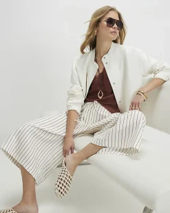 Cream Striped Tie Detail Culottes
