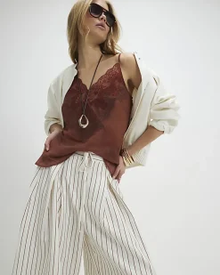 Cream Striped Tie Detail Culottes