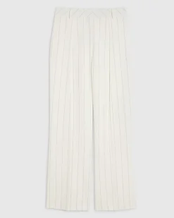 Cream Striped Wide Leg Trousers