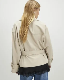 Cream Suede Cropped Trench Coat