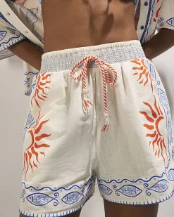 Cream Sun Print Shorts