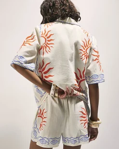 Cream Sun Print Shorts
