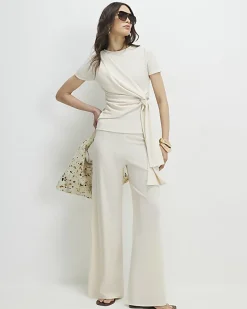 Cream Textured Knot Front Top