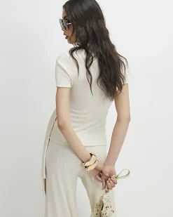 Cream Textured Knot Front Top