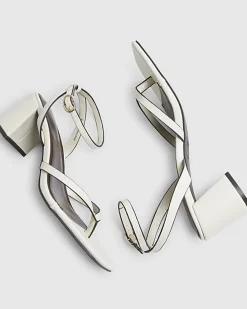 Cream Toe Thong Block Heel Sandals