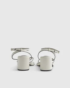 Cream Toe Thong Block Heel Sandals
