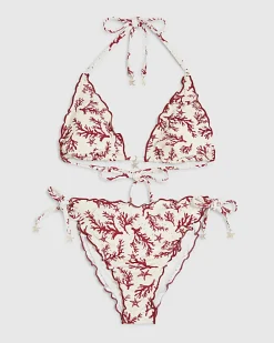 Cream Triangle Coral Broderie Bikini Top