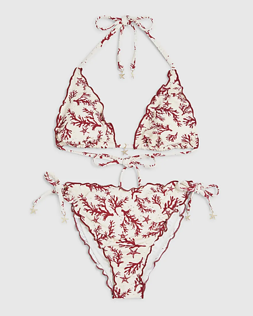 Cream Triangle Coral Broderie Bikini Top