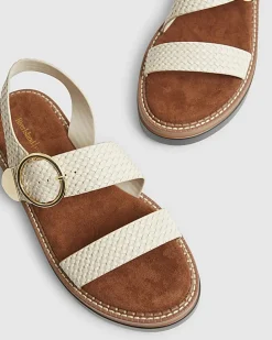 Cream Two Part Ring Buckle Flatform Sandals